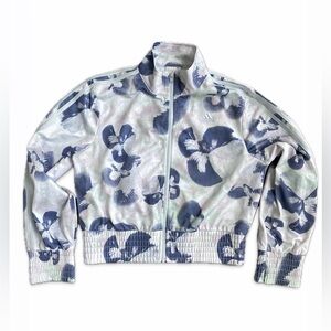 Adidas Floral Track Jacket Girls' Size L (14) Full Zip Long Sleeve Halo Blue